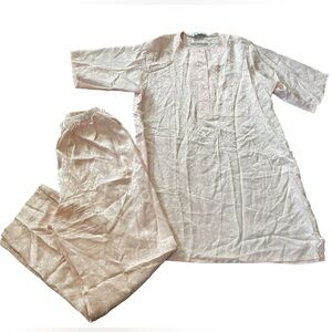 Lauren Alexandra Vintage 90s Pink Silk Rose Luxury Two Pieces Loungewear Set